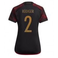 Camiseta Alemania Antonio Rudiger #2 Segunda Equipación Replica Mundial 2022 para mujer mangas cortas